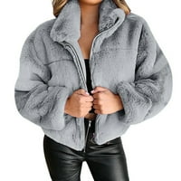 Ženska zimska jakna Čvrsta boja dugih rukava topla ulica labavi kaput, siva