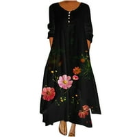 Ernkv ženski trendi dugačak maxi haljina cvjetni tiskani dugi rukav V vrat Dress Dress Gumb Nepravilni