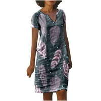 Ljetna majica haljina za žene Grafički posteljina mješavina Confy cvjetni print v vrat casual haljina