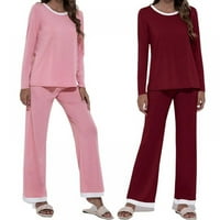 Ženska i ženska majica i hlače za okrugle vrata i prozračne i prozračne hlače, dvodijelni pidžamski set