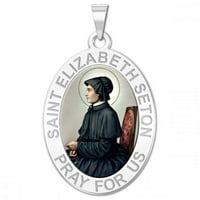 Saint Elizabeth Seton Ovalna vjerska medalja Veličina dime, čvrstog 14k bijelog zlata