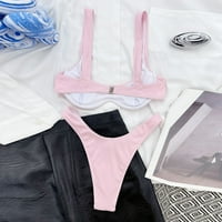 B91XZ Ženski bikini kupaći kostimi za žene Dvije pune kupaćih kostimi suiits Split strip čelične kupaći kostim bikini ružičasti, m