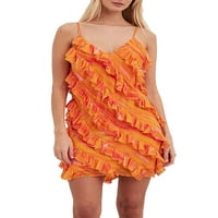 Kelajuan Women Ljeto ruffled haljina V izrez Spaghetti Strap sa rukavima bez rukava za koktel