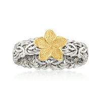 Ross-Simons Sterling srebrni i 14kt žuto zlatni cvijet vizantijski prsten za žensko, odrasle