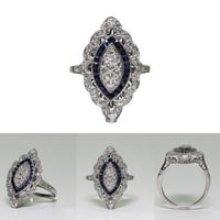 Otporni za uklanjanje prstena za žene starinski filigranski viktorijanski sterling srebrni plavi safirni