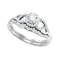 Veličina - 14k bijeli zlatni okrugli dijamant Bridal Wedding Angažman prsten set CTTW