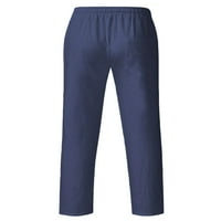 Grianlook muške hlače elastična struka na dnu čvrste boje labave pantalone za crtanje muške lagane ravno noge casual sa džepovima Navy Blue XXL