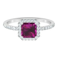 Asscher rezan rodolitni prsten sa moissitnim halo za žene, 14k bijelo zlato, SAD 12,00