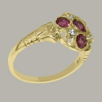 Britanska napravljena 10k žuti zlatni prirodni ružičasti turmalinski i kubni cirkonijski ženski prsten