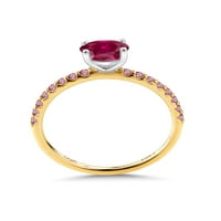 Gem Stone King 1. CT okrugli crveno stvoreno Ruby Pink Lab Grown Diamond 18K dvotonski zlatni prsten