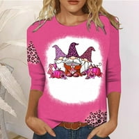 Zimski vrhovi za žene Trendi modni ispisani labavi majica rukava bluza okrugli vrat casual vrhovi ružičasti