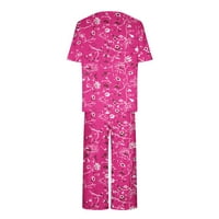 Žene pidžama 8,00 USD, džep kratkih rukava Ispis pidžama za ženu vruće ružičaste veličine l