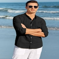 Majica Muška majica Muškarci Ljetna majica s dugim rukavima Men Regularna Fit Ležerna košulja, Black-XL