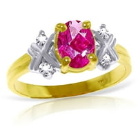 Galaxy Gold 14K žuti zlatni prsten sa originalnim dijamantima i ovalnom ružičastom Topaz - veličina 5.5