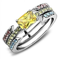 Ženski polirani prsten od nehrđajućeg čelika sa AAA CRT CZ u Topazu - Veličina 5