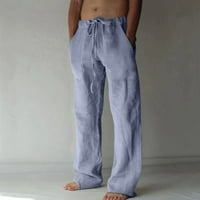 Duge pantalone za muškarce Muški pamuk i posteljina elastična struka Pomiješana prozračna udobna mekana