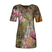 Tking Fashion Womens Ljetni pola rukava V izrez cvjetni print TOPS Ležerne prilivne labave majice Khaki S