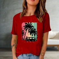 DahAx ženski okrugli vrat Top bluze Ljeto kratki rukav element plaže Print casual majica Sportski odmor