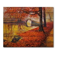 Art Demandart 'Mali most u narančastom jesenskom pejzažu I' Tradicionalni print na prirodnom borovom