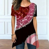 T majice za žene labavi fit cvjetni print spajanje kratkih rukava V V izrez bluza labava gornja ženska majice