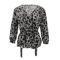 Ženski leopard tiskani vrhovi dugih rukava V izrez labave casual t majice Ženske ležerne radne vrhove žene koje rade dugih rukava