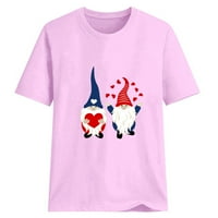 Valentinen košulja za žene Slatke gnomes majica Ljubav Srce Špise od tiskanih kratkih rukava Grafički tinejdžer Ters Casual Loove Fit Bluzes Pulover Thirts Majica