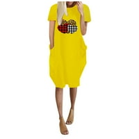 Ženska haljina - Shift haljina kratki rukav Jednostavna smiješna haljina tiskana midi crew vrat žuta