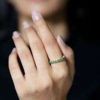 Pravi smaragdni poluvreme za žene za žene, baguette Cut smaragdni poluvremeni prsten u zlatu, 14k žuto