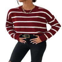 Ležerni prugasti puloveri za okrugli vrat dugih rukava Burgundijski džemperi