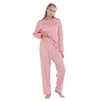 Žene Pidžama postavljene tačke za printu s dugim rukavima na dugim rukavima, pantalona za spavanje za spavanje, meka COMFY dvodijelni salon za spavanje PJS, ružičasta S-2XL