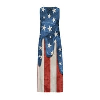 Ersazi Dan nezavisnosti Izleti Četvrti modni ženski ležerni Ljetni džepovi Print bez rukava V-izrez Mid Calf haljina