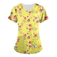 Ženski cvjetni tisak kratkih rukava V-izrez V-izrez Radna uniforma Džepna bluza na prodaju XL Yellow