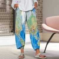 Yoga hlače za žene odolijevanje plus veličine Žene elastične strugove hlače cvjetne tiske široke nogalne hlače Ležerne prilike pamučne posteljine useljene hlače atletičke pantalone sa džepom