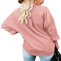 HAITE WOGE s dugim rukavima dolje bluze vrhovi dvostruki džepovi s jednim grudima s majicama odmora od pune boje rever od vrat košulja Pink xxl