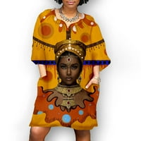 Huaai Plus Veličina haljina za žene moda Afrički vintage print srednji rukav V izrez casual mini haljina Ljetne haljine za žene žuti m