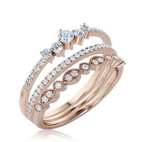 Obećaj Prsten 1. Carat Round Cut Diamond Moissite Angažman prsten za vjenčani prsten u srebru sa 18k ružičastog zlata, poklon za njen, Trio set, podudarni prsten