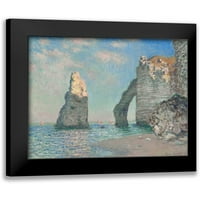 Monet, Claude crni moderni uokvireni muzej umjetnički print pod nazivom - litice na etretatu