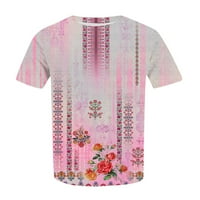 Gotyoou ženske vrhove Ženska majica kratkih rukava okrugla vrat plus veličina majica Vintage tiskani Ležerne prilike Pink XXXL