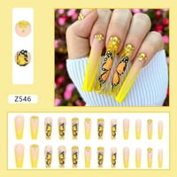 Dugi luksuzni leptirski lažni nokti francuski stil lažni nokat sa šljokicama blistaju za ukrašavanje