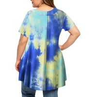 Puntoco Womens Cleance Plus Veličina vrhova Tie-Dye Ispis kratkih rukava V-izrez bluza Pleated Hem majica