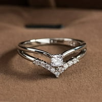 Prsten za žene Creative V u obliku pjenušava rhinestone Heart cirkon nakit nakita Ženski prsten