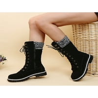 Daeful ženske zimske cipele okrugle cipele sa cipelama Chunky Heel Mid-Calf Boot Jahanje Udobne lagane čipke Crne 7