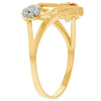 Jackani 14K više-tonski zlatni dijamantni rez cvjetni slovo Početni o srčanim prstenom
