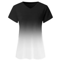 T majice za žene Ženska modna štampa Ležerni gradijent V-izrez kratki rukav labav majica Tors Womens T košulje crno + l