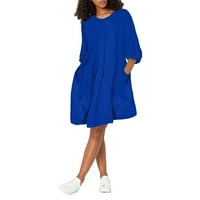 Ljetne haljine za žensku rukav tiskani temperament kratki a-linijski okrugli dekolte dnevno haljina plavi xxl
