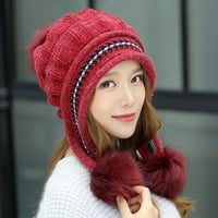 Šeširi za muškarce Žene Moda Držite tople zimske kape pletene vunene kapu s kosom kuglom crvenom + jednom veličinom