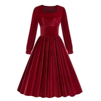 Ženska maxi haljina Čvrsta boja kvadratni vrat dugih rukava retro elegantna puna dužina modni labavi