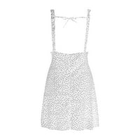 Xiuh Fashion Mini haljina za žene polka tački ispisuje haljinu na ramenu bez rukava V izrez, ruffless white l