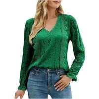 Ženske pad vrhova Trendi bluze Ležerni pulover Nova šuplja šuplje čipkasto seksi majica s dugim rukavima dugih rukava s bluza s V-izrezom zelena L SAD: 8