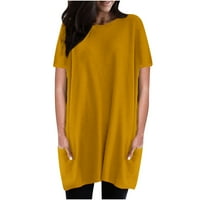 ECQKAME PLUS veličina majica za žensko čišćenje Žene Ležerne prilike pune boje okrugli vrat kratki rukav